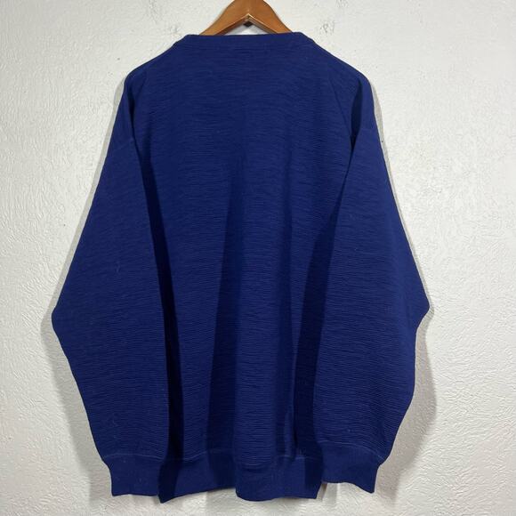 Vintage Vuperdue Knit Wool Pullover Top Italy Navy Blue Single Pocket Tee - XL - Picture 2 of 3